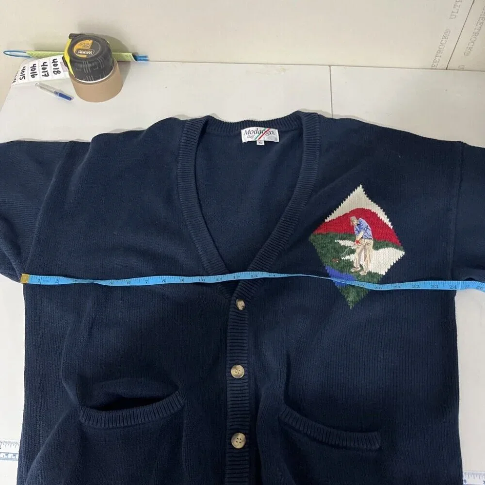 Modango Vintage 90s Cotton Golf Cardigan Sweater Mens Size XL - Picture 8 of 10